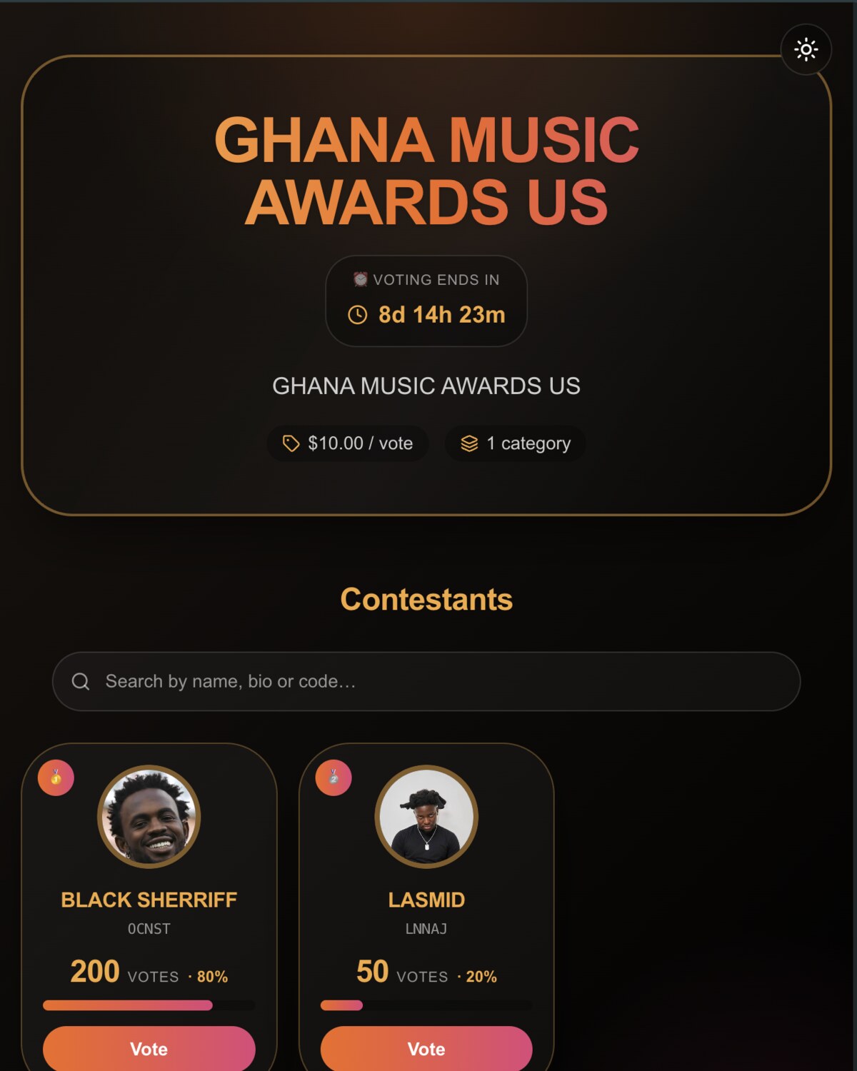 Public voting page