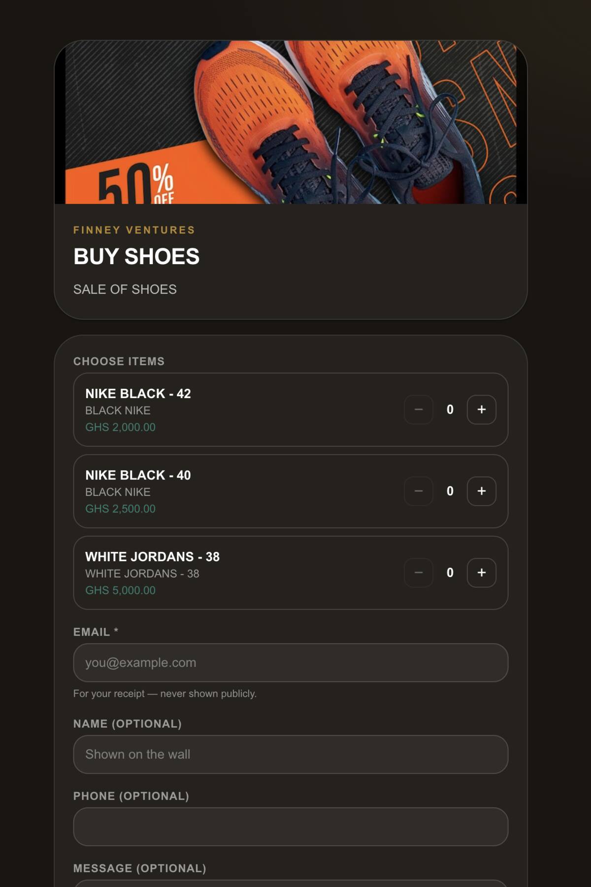 A payment link — product sale