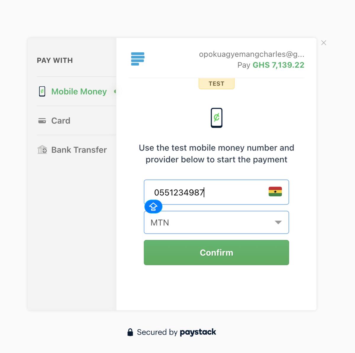 Mobile Money checkout